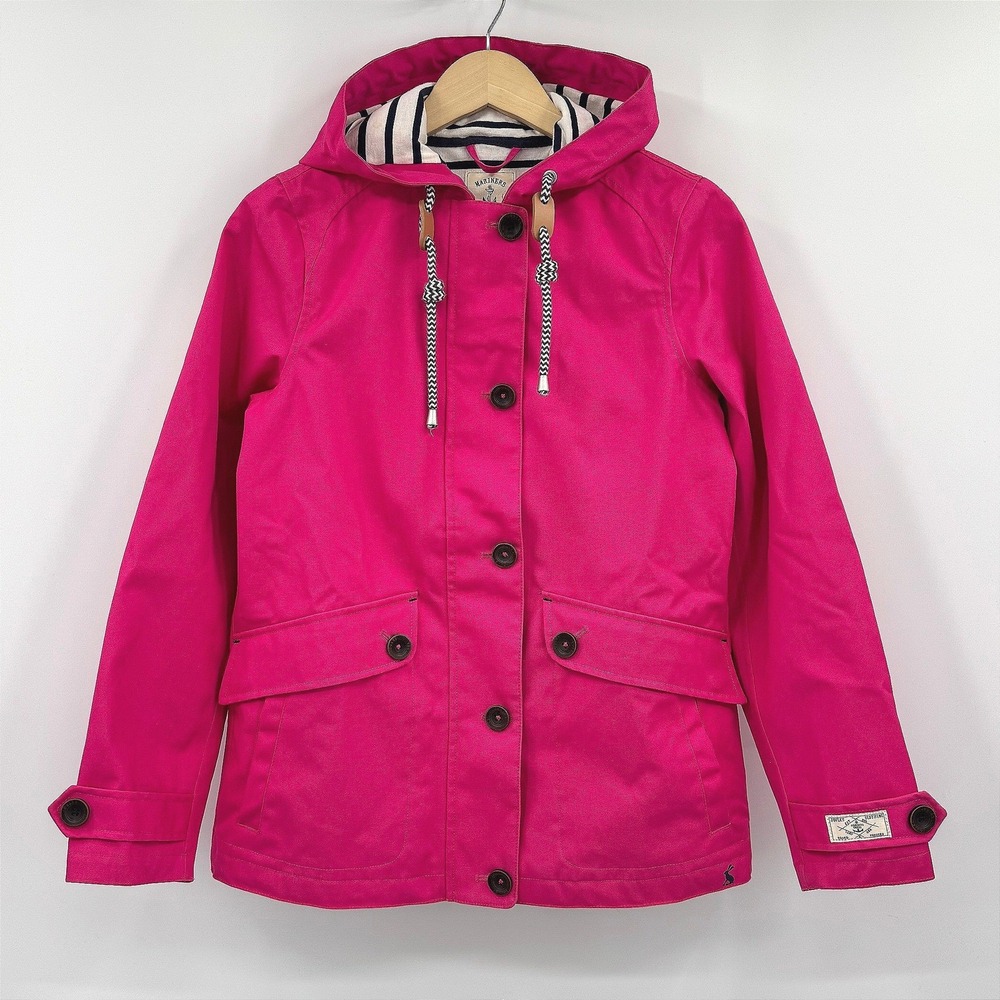 Joules Rain Jacket Women US 4 Pink Good Waterproof Hooded Coast Coat